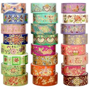 24 Rolls Washi Tape Set, Gold Foil Floral Decorative Tape for Scrapbooking, Bullet Journaling, Planner, DIY Crafts, Christmas - Floral Feast