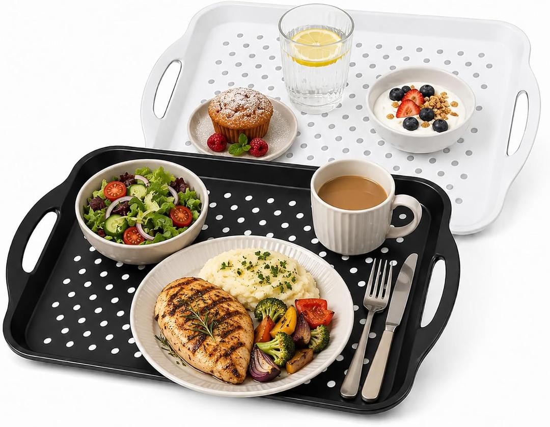 Extra Large Non-Slip Serving Trays with Handles, 2-Pack, 17.7 x 12.5 in