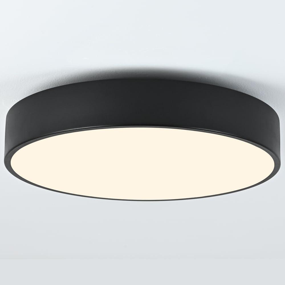 Modern Black Flush Mount Ceiling Light, 3-Lights Round Ceiling Light, Minimalistic Ceiling Lamp Acrylic Shade Lighting Fixture for Bedroom Laundry Room Bathroom Hallway(15.8 Inch)
