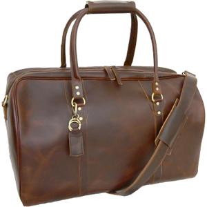 THE M&G BAGS Leather Travel Duffel Bag for Men & Women, Classic Retro Weekend Overnight Zipper Bags with Adjustable Shoulder Strap, Cabin Friendly Carry On Gym Sports Duffle Luggage - 22 Inch