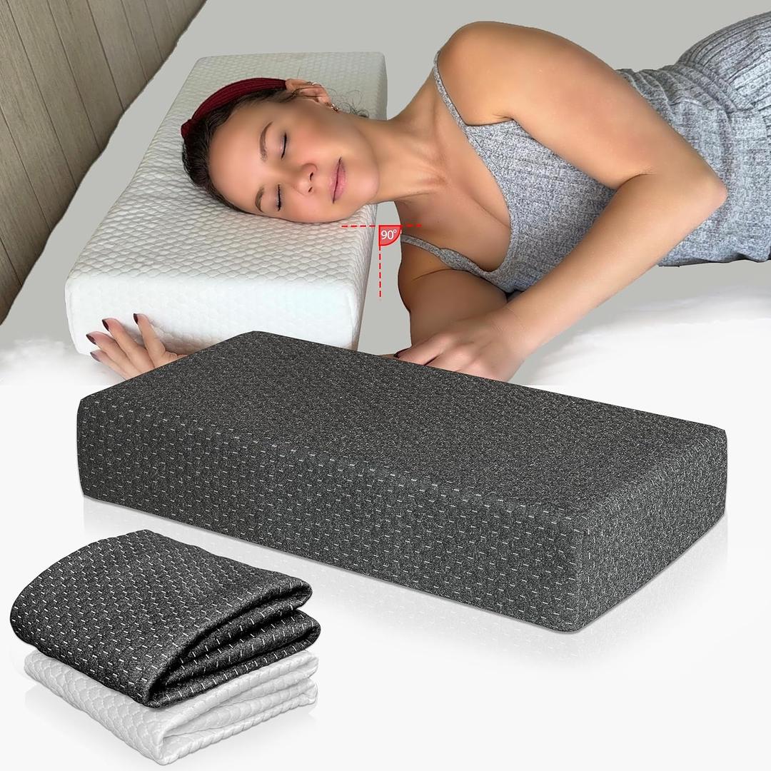 24x12x4 Pillow Cube for Side Sleepers with 2 Pillow Cases(White & Gray) Memory Foam- Medium Firm Design Ideal for Neck,Shoulder Pain Relief & Cervical Support - Made of Odorless Fabric