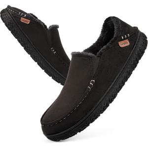 LongBay Men's Moccasin Slippers Comfy Warm Memory Foam House Shoes Winter for Indoor Outdoor (10, Carbon Black)