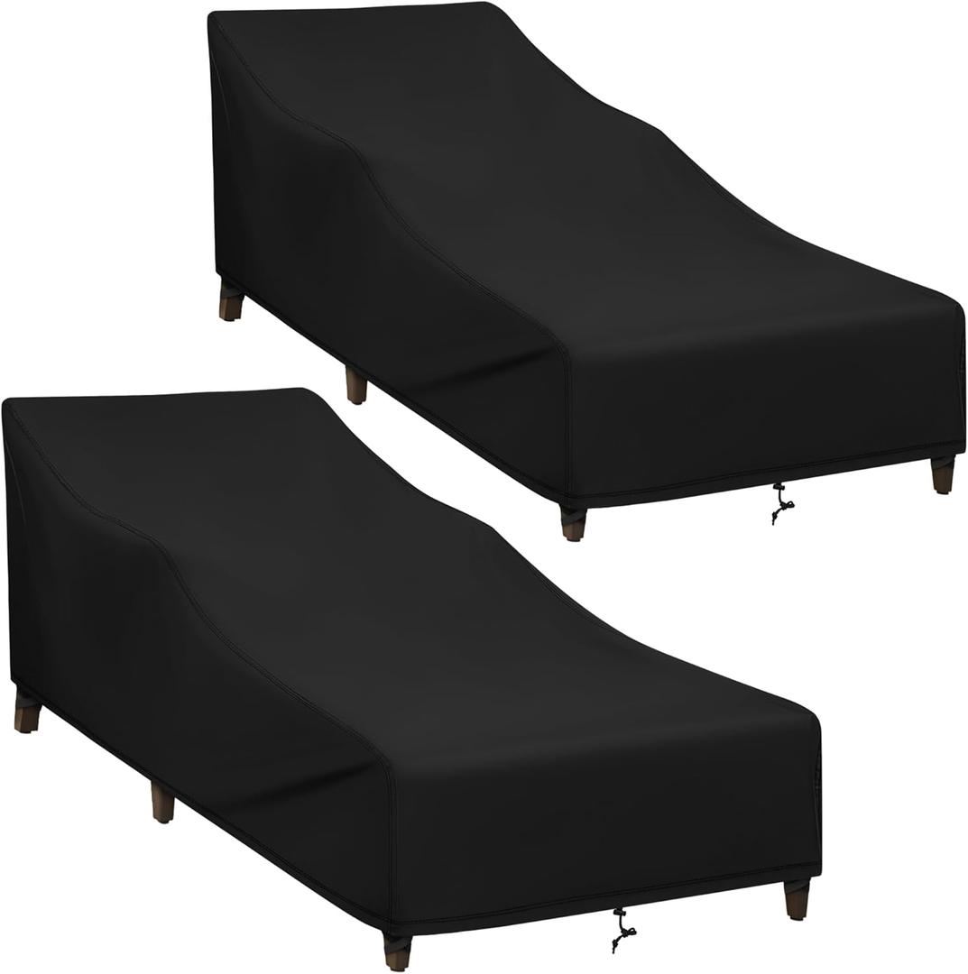 SunPatio Chaise Lounge Covers Outdoor Waterproof, 2 Pack Patio Lounge Chair Protector with Windproof Straps, Outdoor Furniture Covers All Weather Protection, 80" x 30" x 26" H, Black