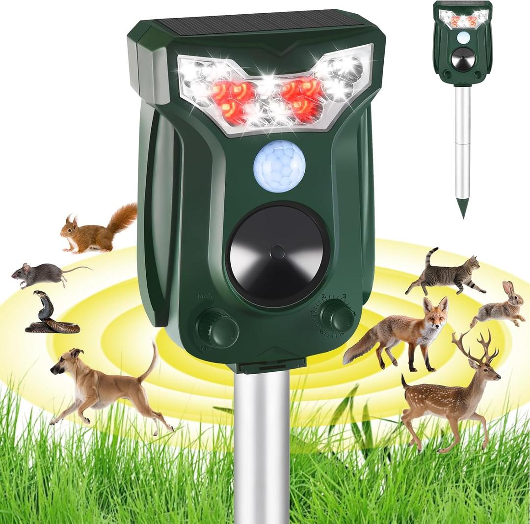 2 Pack Cat Repellent Outdoor Solar Ultrasonic Animal Repeller- Motion Activated Pest Deterrent Device for Cats, Dogs, Raccoons, Deer, Skunks,Rodents, Waterproof Scare Away Raccoon Deterrent Stakes