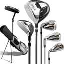 Golf Clubs Set 7-Piece Complete Set with Driver Hybrid 7 Iron 9 Iron Sand Wedge Putter Stand Bag for Men (Gray, Left-Handed)