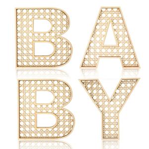 Menkxi 4 Pcs Boho Baby Shower Decor Rattan Wood Baby Letters for 8 Inch Nursery Wall Decor for Rustic Alphabet Letter Home Decoration for Toddler Newborns Birthday Gifts
