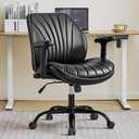 YFO Home Office Desk Chair, Adjustable Armrests PU Ergonomic Chair, Black, Small