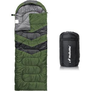 MalloMe Sleeping Bags for Adults Cold Weather & Warm - Backpacking Camping Sleeping Bag for Kids 10-12, Girls, Boys - Lightweight Compact Camping Essentials Gear Accessories Hiking Sleep Must Haves (60-90F Warm Weather - Green)