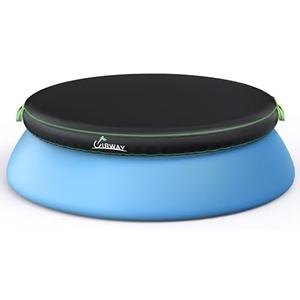 UIRWAY 10FT Round Pool Cover, Inflatable Pool Covers for Above Ground Pools with Elastic Cord - Snug Fit & Easy Set, Outdoor Swimming Pool Cover with 2 Reflective Strip Handles, Black