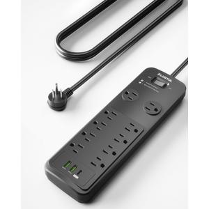 Surge Protector Power Strip 25FT, PLUGTUL Surge Protector with 10 Outlets - Spacious Design for Large Plugs, Flat Plug, 20W USB C Charging for Home, Office, ETL Listed, 2040J