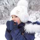 2 x FGSS Kids Winter Stretch Knitted Mittens - Thick Warm Gloves for Boys Girls 4-7 Yrs (Navy)