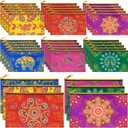 36 Pcs Diwali Gifts Bulk, Indian Return Gifts for Pooja, Multicolor Canvas Makeup Bags with Golden Zipper, Travel Cosmetic Pouches with Classic Indian Motifs, Wedding Gift for Women