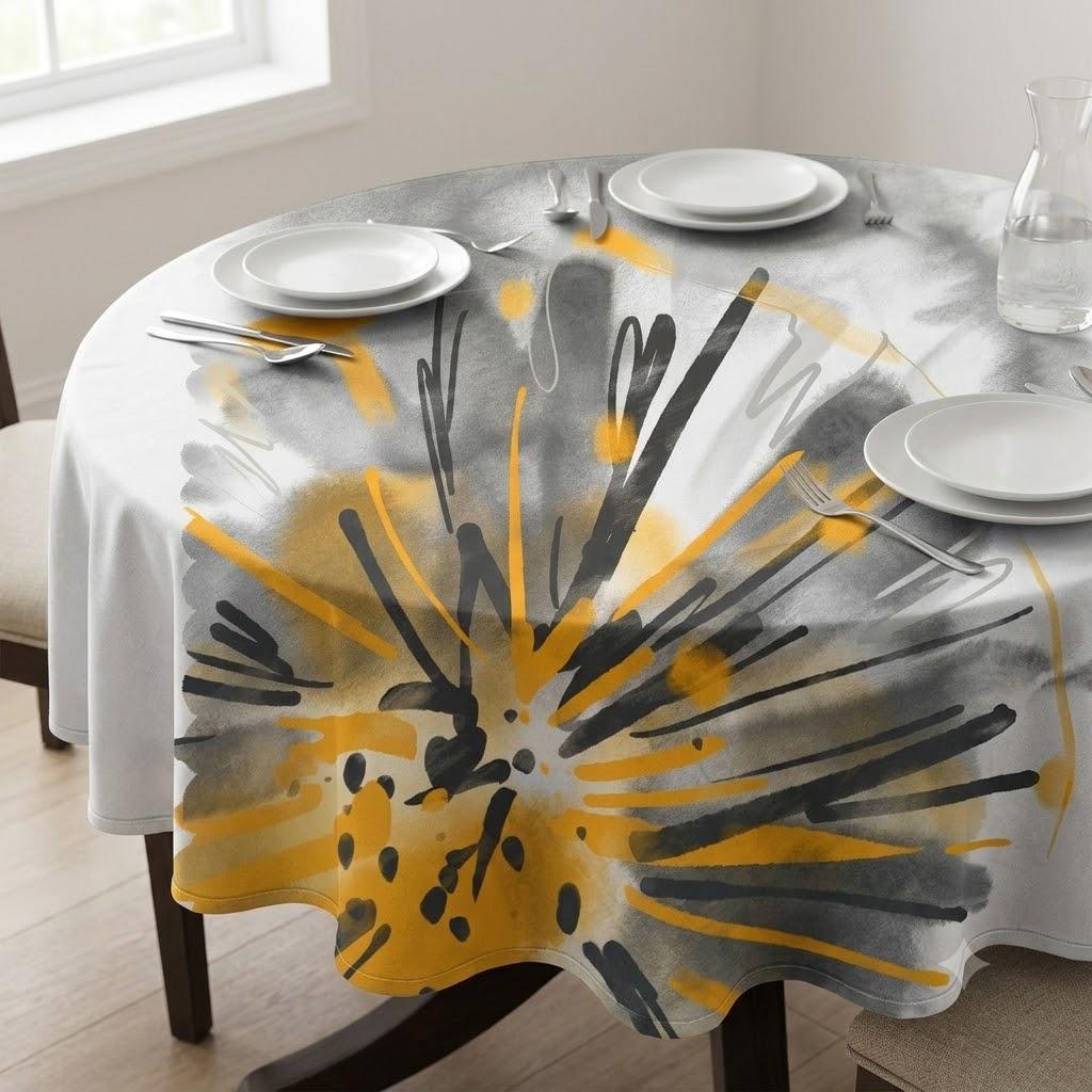 52x52inches Abstract Floral Tablecloth Watercolor Grey Orange Flower Print Square Table Cloth Waterproof Stain Resistant Polyester Fabric Table Cover for Kitchen Dining Room Home Decor