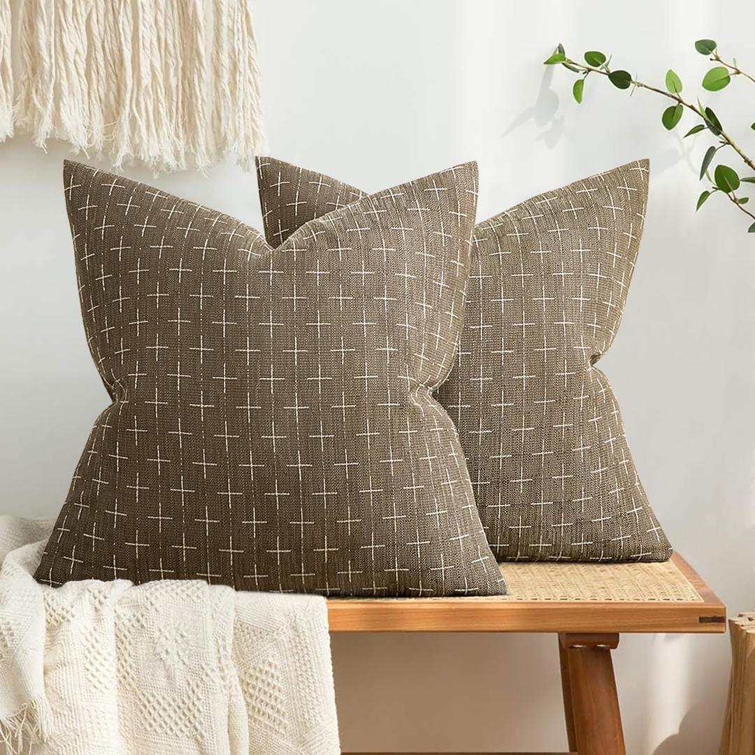 MIULEE Pack of 2 Decorative Burlap Linen Throw Pillow Covers Farmhouse Pillowcases Modern Rustic Woven Textured Cushion Cover for Sofa Couch Bed 18"x18" Taupe