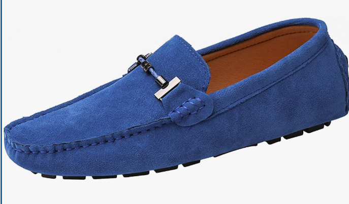 Flat Loafer for Men Suede Leather Slip-on Dress Driving Moccasins Casual Boat Shoes Sapphire-Blue 6.5/39