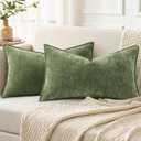 decorUhome Summer Couch Throw Pillow Covers 12x20 Set of 2, Decorative Soft Velvet Modern Cozy Chenille Lumbar Pillow Cases with Elegant Design for Sofa Bed Living Room Home Decor, Olive Green