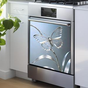 Dishwasher Magnetic Cover 25.59x23.03in Silver Butterfly Appliance Magnet Panel, Removable Waterproof Kitchen Dishwasher Decor for Refrigerator Metal Surface, 23.03x25.59in