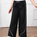 Verdusa Girl's Striped Wide Leg Athletic Pants Streetwear Loose Drawstring Waist Trousers