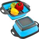 Square Collapsible Colander with Handles  Blue Square Silicone Kitchen Strainers with Plastic Handles Foldable Kitchen Strainer Perfect for Draining Pasta Vegetable and Fruit Blue