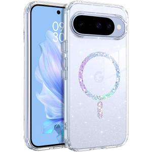 BENTOBEN Magnetic for Google Pixel 10 Case, Clear Crystal Glitter Google Pixel 10 Phone Case Compatible with MagSafe, Shockproof Sparkly Cute Women Girl Cover for Pixel 10 6.3 inch, Clear Glitter