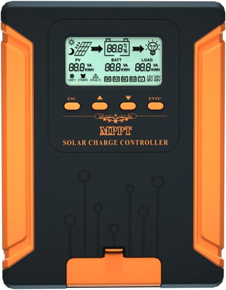 80A 180V MPPT Solar Charge Controller 12V/24V/36V/48V Auto, Heat-Dissipating Metal Housing, Dual Fans, and LCD Display, for LiFePO4, Gel, Lithium, SLD, FLD, and Ternary Battery