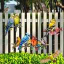 YOADEHOA Metal Wall Art Decor Birds on Branch, 3D Colorful Bird Outdoor Hanging Wall Art Patio Fence Decorations, Hummingbird Wall Sculptures for Indoor Outdoor Garden (Birds C)