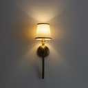 Set of 2 Gold Wall Sconce Light Fixtures, 1-Light Mid Century Modern Vanity Lighting with Conical Fabric Shade, Graceful Curved Iron Arm, Crystal Accent, Indoor Classic Wall Mounted Lamps (Linen)