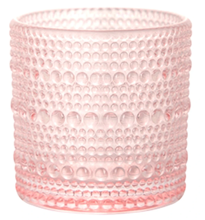 Beaded Hobnail Glass, 10 Ounce Double Old Fashioned, Pink, 2 Pack