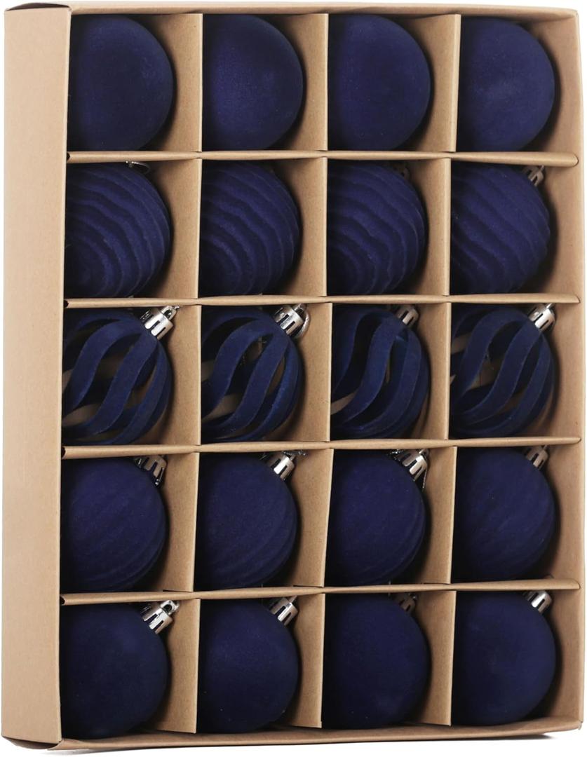 Senjie 20pcs Christmas Tree Ornaments Velvet Balls, Flocked Decoration Balls Ornaments Sets for Christmas 2025 Navy Blue