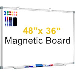 H-Qprobd Magnetic Whiteboard, 48 X 36 Inches Wall Mounted Board Silver Aluminium Frame, Dry Erase Board for Home Office Classroom