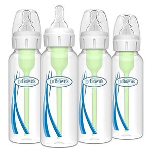 Dr. Brown's AntiColic Options+ Narrow Glass Baby Bottle with Level 1 Slow Flow Nipple, BPAFree, 8 oz/250 mL, 0m+, 4Pack 
