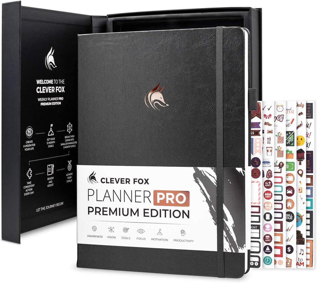 Clever Fox Planner Pro Premium  Luxurious Weekly & Monthly Planner with Budget Organizer for Productivity & Goals, Undated, A4 (Silver Black) (A4 (8.5" x 11"))