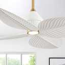 52 Tropical Leaf Ceiling Fans with Lights, (White Gold) | 4 Palm Leaf Blades, 3 Color Dimmable LED, 6 Speeds, Quiet Reversible Motor, Coastal Fan Style for Indoor or Outdoor Patios
