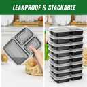 50 Pack (100-Piece) 32 oz Meal Prep Containers Reusable with Lids 3-Compartment, To Go Take Out Plastic Food Storage Containers, Sturdy Leakproof Food Safe, Microwave Freezer Dishwasher Safe, Black