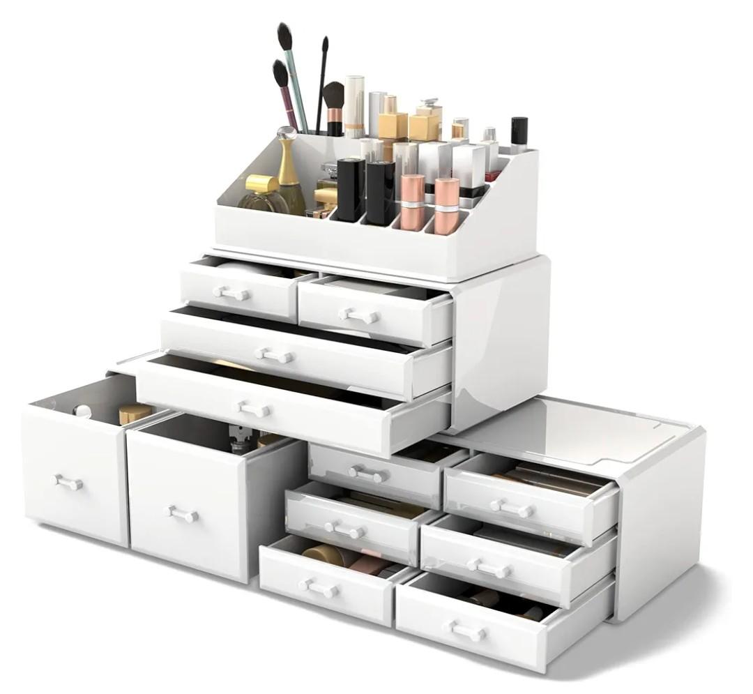 Readaeer Makeup Cosmetic Organizer Storage Drawers Display Boxes Case with 12 Drawers (White)