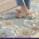 DEXI Kitchen Mats for Floor 2 Piece Set, 17x29+17x59, Cushioned Standing Mat Anti Fatigue, Waterproof Comfort Floral Padded for Laundry Room Office, Blue