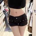 Y2k Summer Women Low Rise Denim Shorts Harajuku Jean Hot Pants Gothic Vintage Casual Streetwear (Black, M)