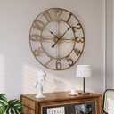 30 Inch Large Wall Clock, Decorative Wall Clock for Living Room Decor, Silent Non-Ticking Battery Operated Metal Round Retro Rustic Arabic Numerals Analog Bronze Clock for Kitchen Mantel Office
