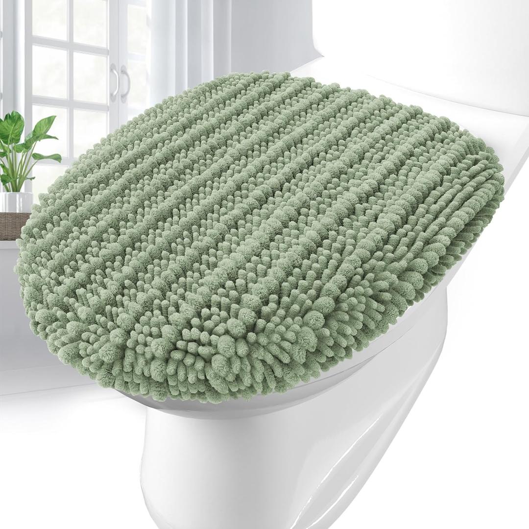Arotive Soft Chenille Bathroom Toilet Lid Cover 17.5x15, Machine Washable Seat Covers, Stays in Place Non-Slip Backing, Fits Most Round, Elongated and Oblong Lids, Accessories Decor, Sage Green