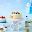 Lallisa 12" Snowflake Frozen Cake Stand White 3D Snowflake PVC Cake Decorations with Engraved Snow Themed Holder Winter Dessert Stand Centerpieces for Frozen Winter Birthday Party Supplies