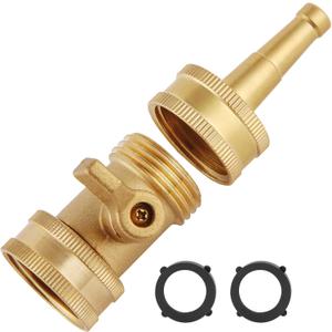 Jet Nozzle Power Washer for Garden Hose, Heavy Duty Brass Jetnozzle with Garden Hose Shut off Valve, Water Hose Nozzle High Pressure Powerful Washer 3/4" GHT, 1 Set