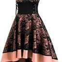 Women’s Vintage Steampunk Dress Spaghetti Strap Bandage Dresses Floral Lace High Low Dress Lolita Halloween Costumes XL