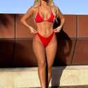OZICERD 2 Piece Bikini Sets for Women Halter Triangle Bikini Tops Brazilian String Swimsuit Full Coverage Bottom Bathing Suit, Small