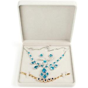 Jewelry Set Velvet Box Necklace Earring Ring Necklace Bracelet Gift Display Case Wedding Jewelry Storage Holder (Beige)