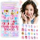 120Pcs Press on Nails for Kids Colorful Short Fake Nails for Children Cake Glue on Nails Acrylic Full Cover False Nail Art Sweetmeats Candy Stick on Nail Kits for Girls Kid Manicure