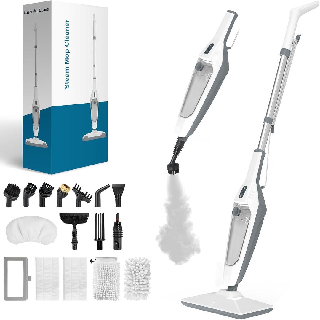 Steam Mop for Floor Cleaning, 12 in 1 Handheld Steam Cleaner for Home, Floor Steamer for Hardwood Windows Tile Laminate Shutter & Clothes with Attachments (Grey)