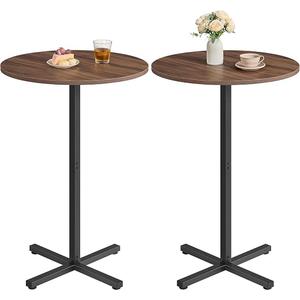 VASAGLE Round Cocktail Table, Set of 2, High Top Bar Pub Table with Metal Frame and Cross Base, for 2-3 People, Modern, Easy to Assemble, 23.6 x 41.1 Inches, Natural Walnut ULBT362K01