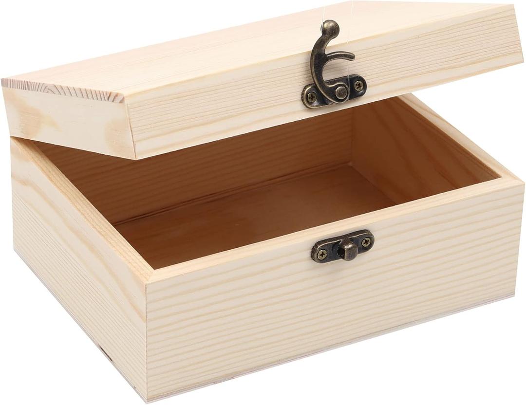 (2-Pack Unfinished Unpainted Wooden Box with Hinged Lid for Crafts DIY Storage Jewelry Plain Pine Box - Small 6.7"x5.1"x3.1"