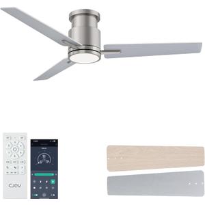 CJOY Ceiling Fan with Lights, 48 Inch Low Profile Ceiling Fans with Light and Remote, Reversible DC, Flush Mount, 3CCT,Dimmable, Modern Indoor/Outdoor Design for Bedroom, Living Room, Patio, Kitchen, Silver CJOY Ceiling Fan with Lights, 48 Inch Low Profile Ceiling Fans with Light and Remote, Reversible DC, Flush Mount, 3CCT,Dimmable, Modern Indoor/Outdoor Design for Bedroom, Living Room, Patio, Kitchen, Silver