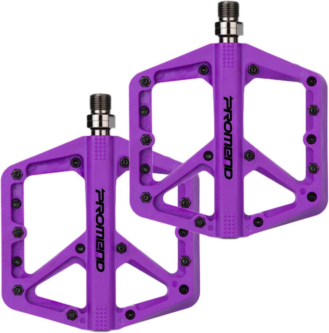 Mountain Bike Pedals - Durable Nylon DU Bearing Platform Pedals for MTB and BMX (Purple)